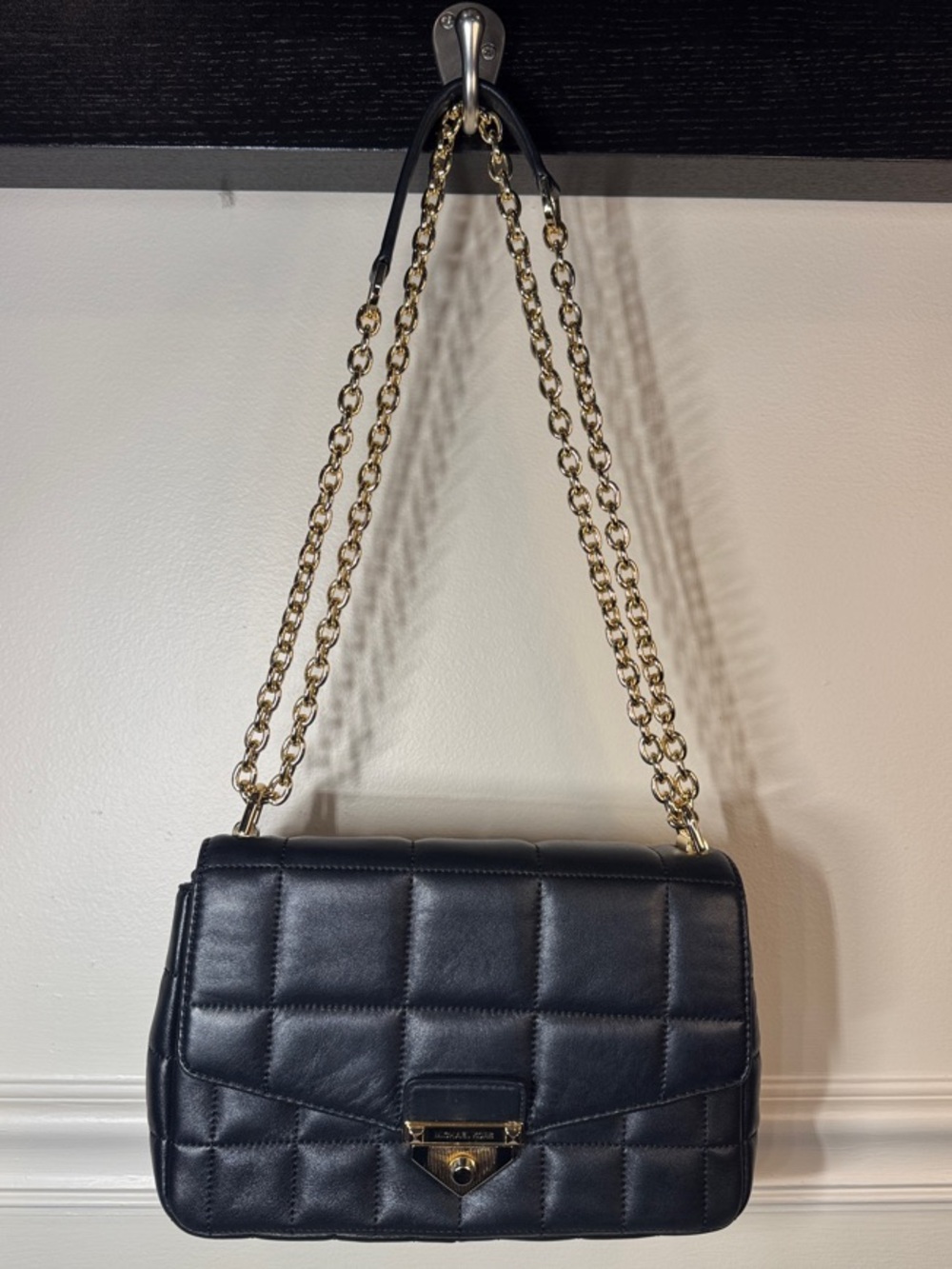 Michael Kors SoHo Large Quilted Leather Shoulder Bag - Black & Gold
